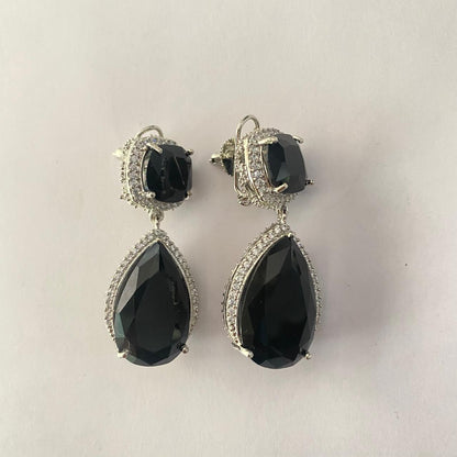 Black Drop Diamond Silver Plated Earring