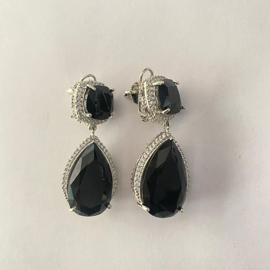 Black Drop Diamond Silver Plated Earring