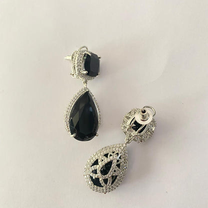 Black Drop Diamond Silver Plated Earring