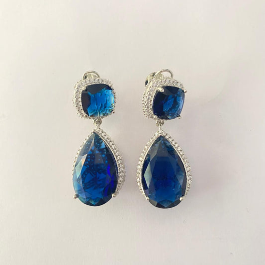 Blue Stone Drop Diamond Silver Plated Earring