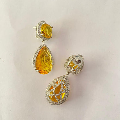 Drop Yellow Stone Silver Plated Diamond Earring