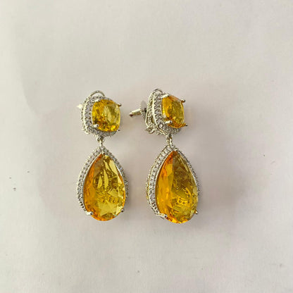 Drop Yellow Stone Silver Plated Diamond Earring