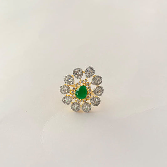 Gold Plated Diamond Green Stone Ring