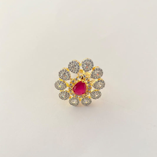 Ruby Stone Gold Plated Diamond Ring