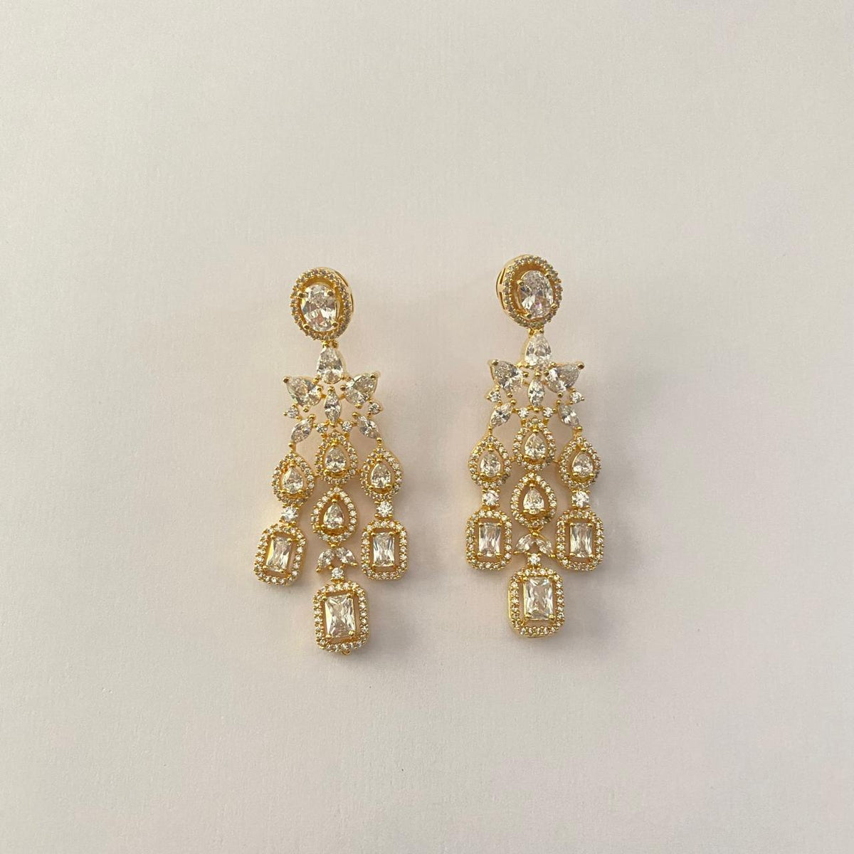 Gold-Plated American Diamond Chandelier Dangler Earrings.