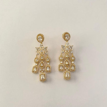 Gold-Plated American Diamond Chandelier Dangler Earrings.