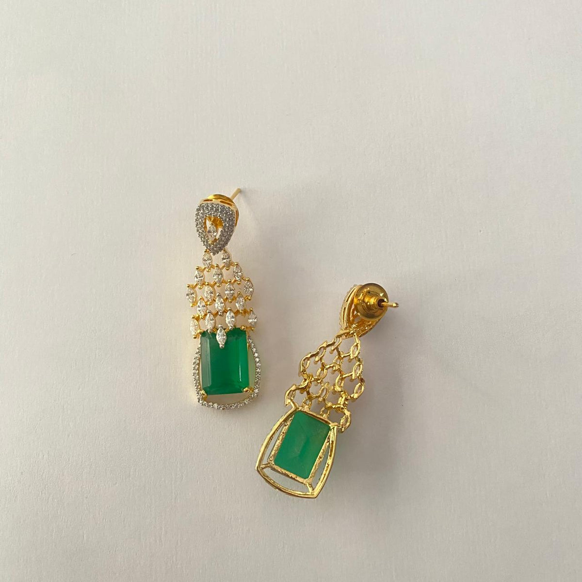 Emerald Gold Plated Diamond Earring