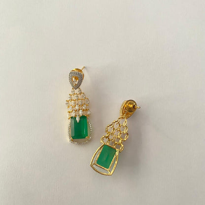 Emerald Gold Plated Diamond Earring