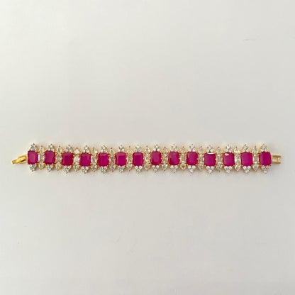 Diamond Ruby Square Shape Stone Gold Plated Tennis Bracelet