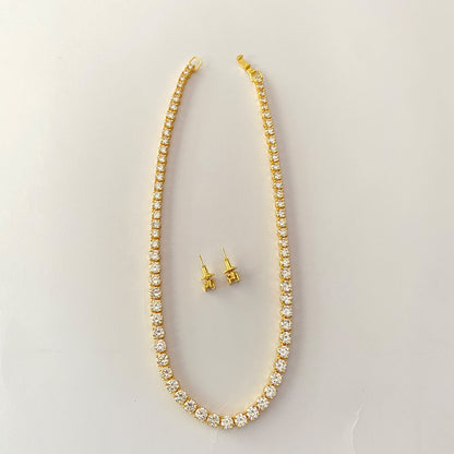 Gold Plated Single Line Tennis Necklace Set