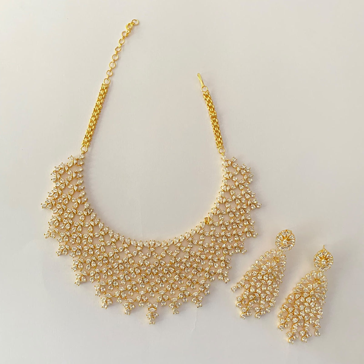 Heavy Gold Plated Diamond Necklace Set