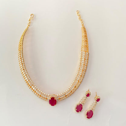 Gold Plated Ruby Stone Diamond Necklace Set