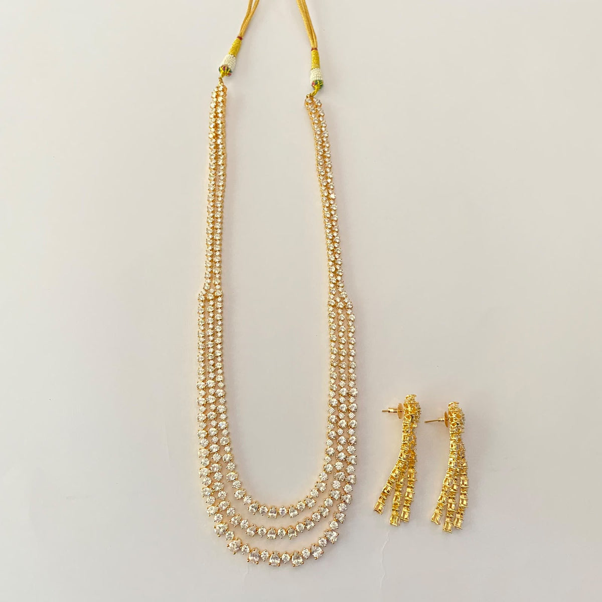 Diamond Three Line Long Diamond necklace Set