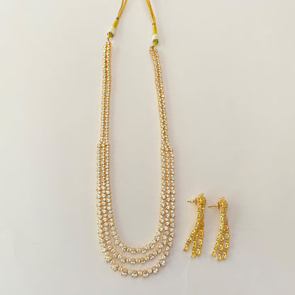 Diamond Three Line Long Diamond necklace Set