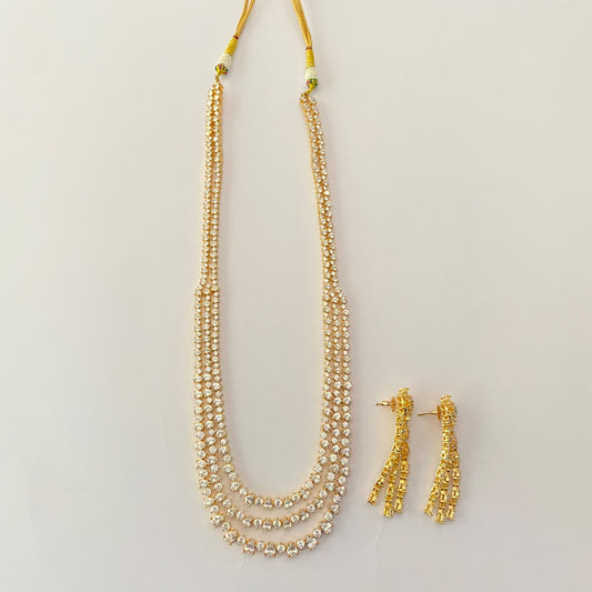 Diamond Three Line Long Diamond necklace Set