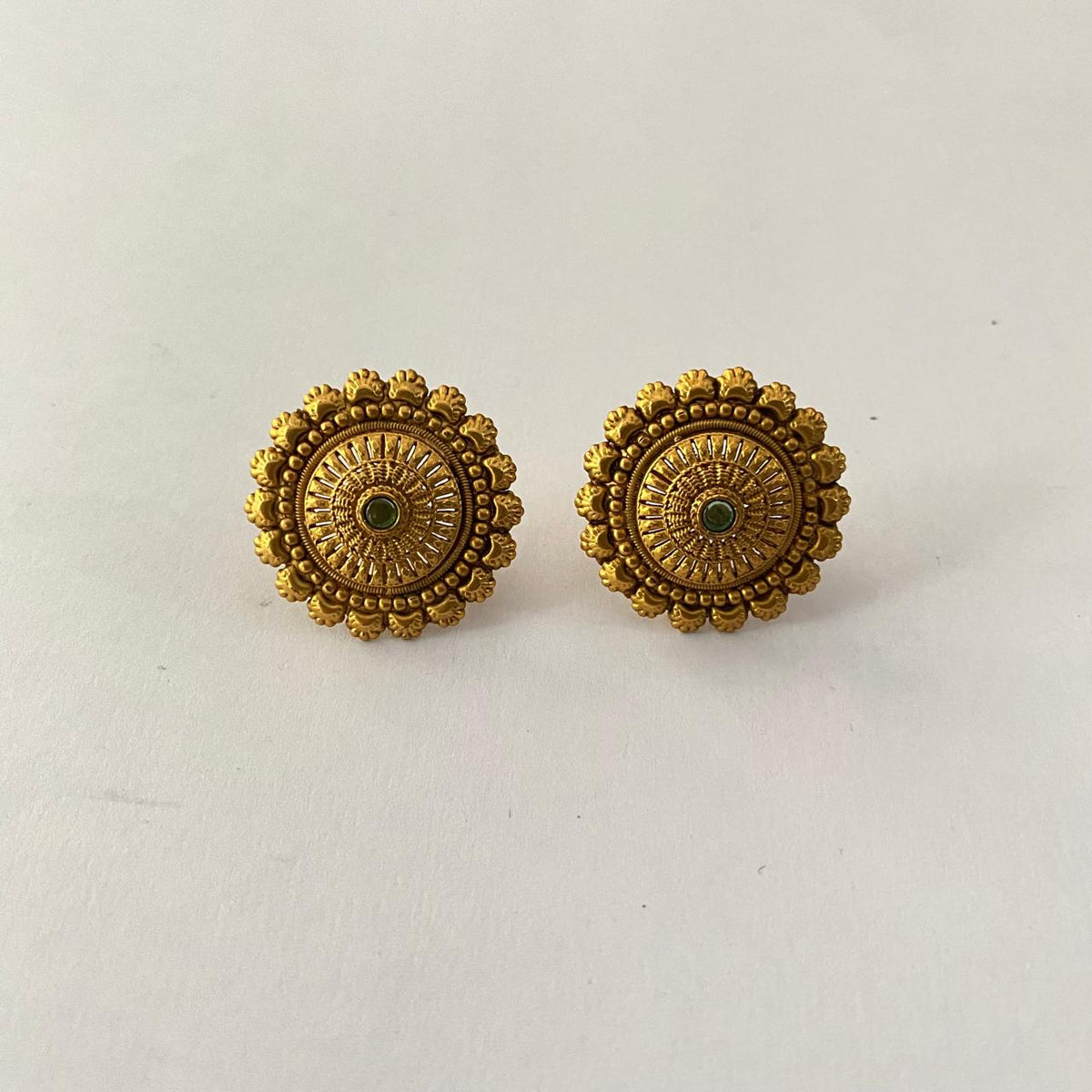 Center Green Stone Gold Plated Earring