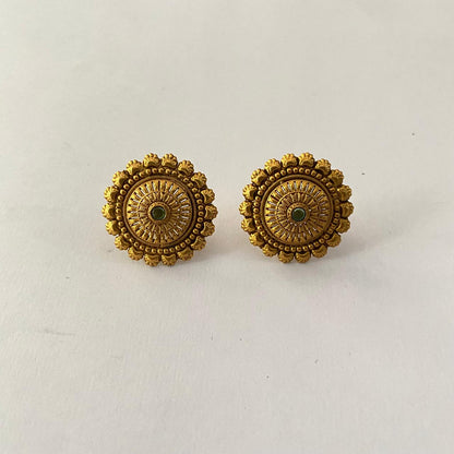 Center Green Stone Gold Plated Earring