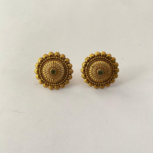 Center Green Stone Gold Plated Earring