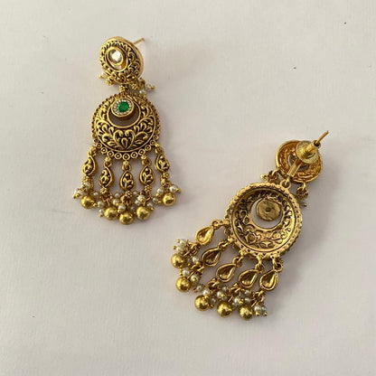 Green center stone Antique Gold Plated Small Dangling Earring