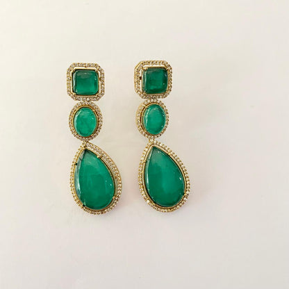 Emerald Antique Gold Plated Earrring