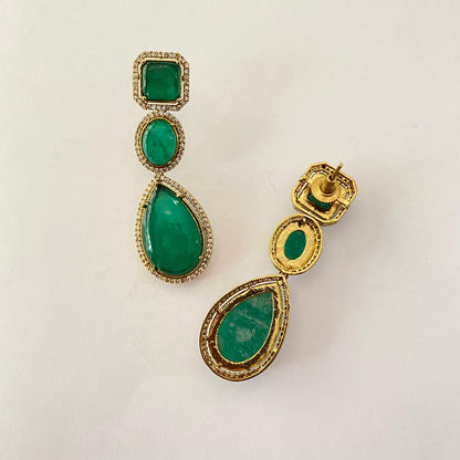 Emerald Antique Gold Plated Earrring