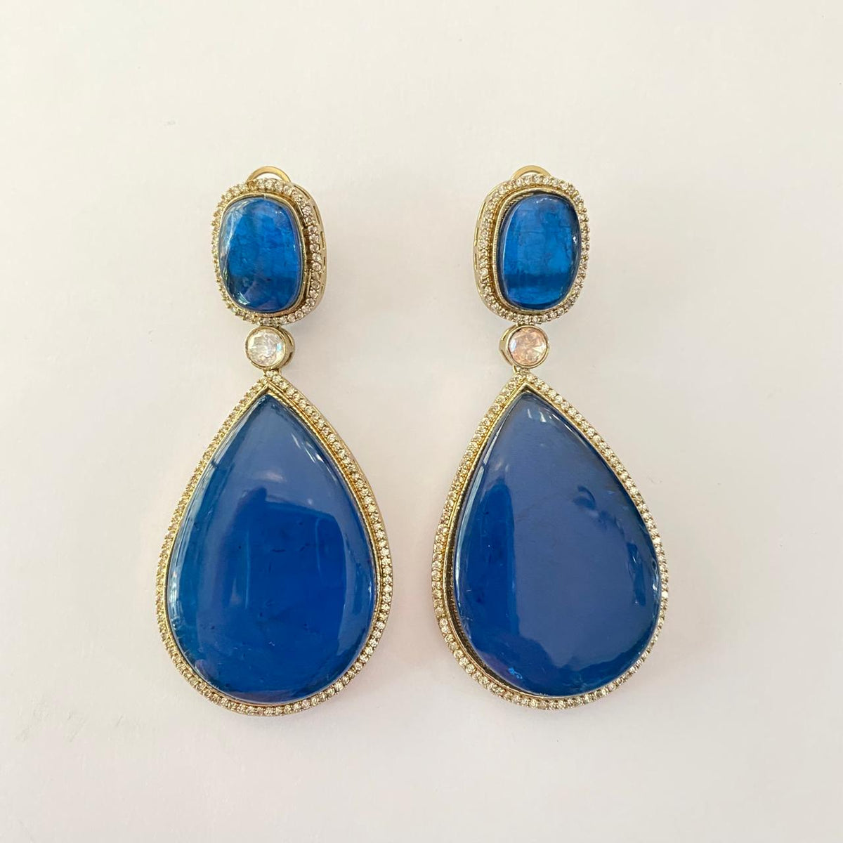 Blue Stone Antique Gold Plated Big Drop Earrring