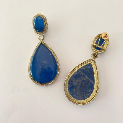 Blue Stone Antique Gold Plated Big Drop Earrring