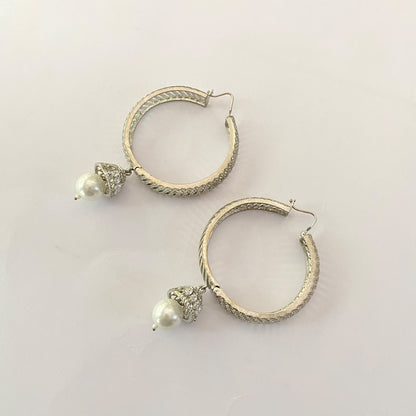 Silver Plated Diamond Drop Pearl Big Bali