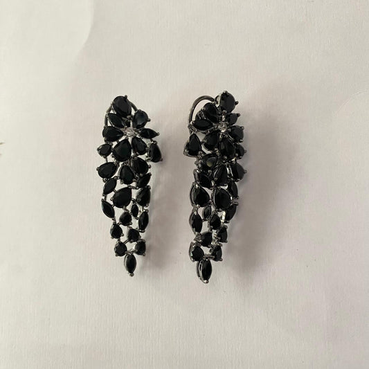 Black Stone Leaf Style with Back Clip Earring