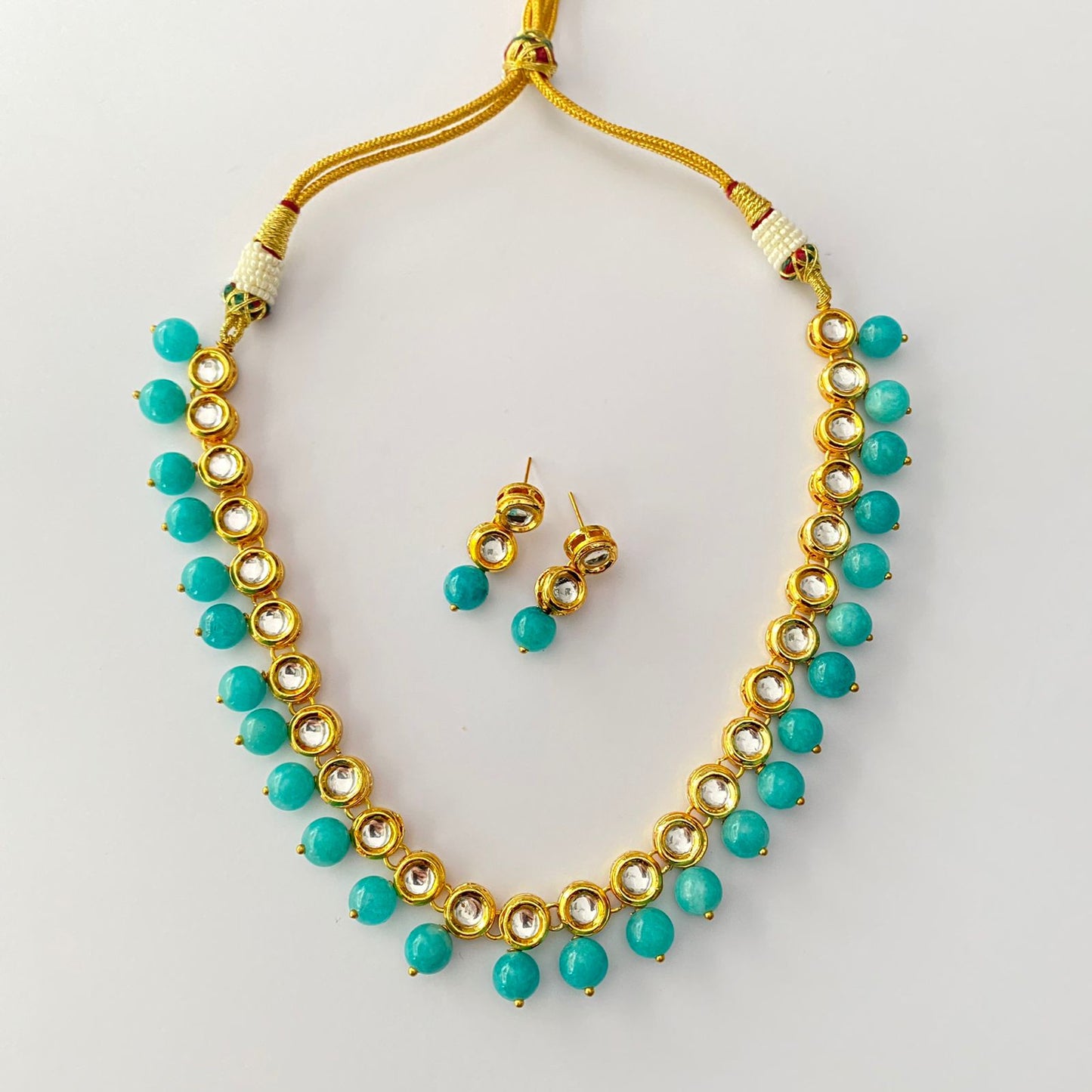 Gold Plated Kundan Firoza Necklace Set