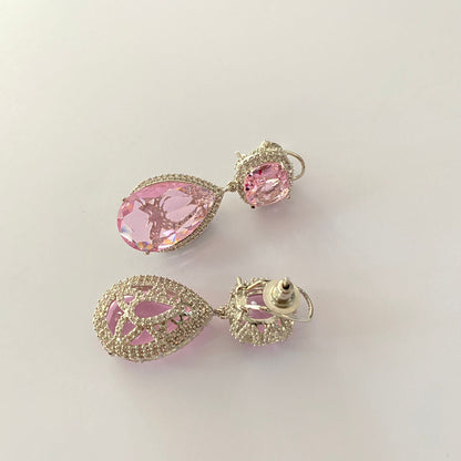 Silver Plated Pink Diamond With Back Clip Earring