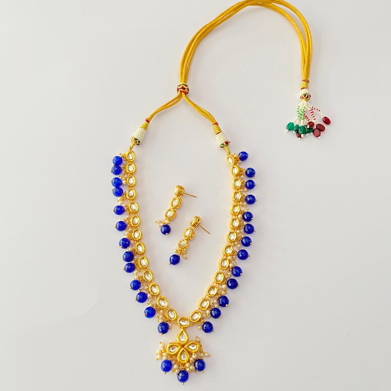 Gold Plated Kundan Blue Necklace Set.