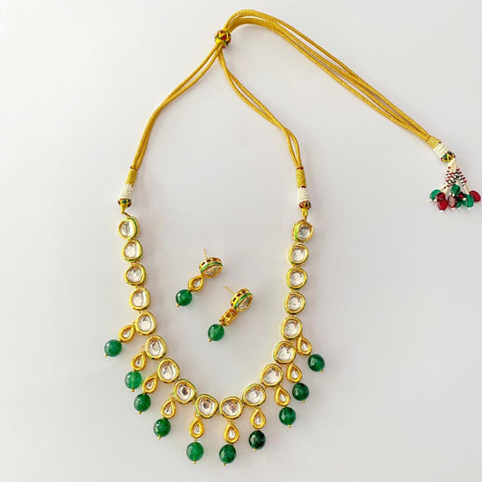 Polki Kundan With Emerald Necklace Set.