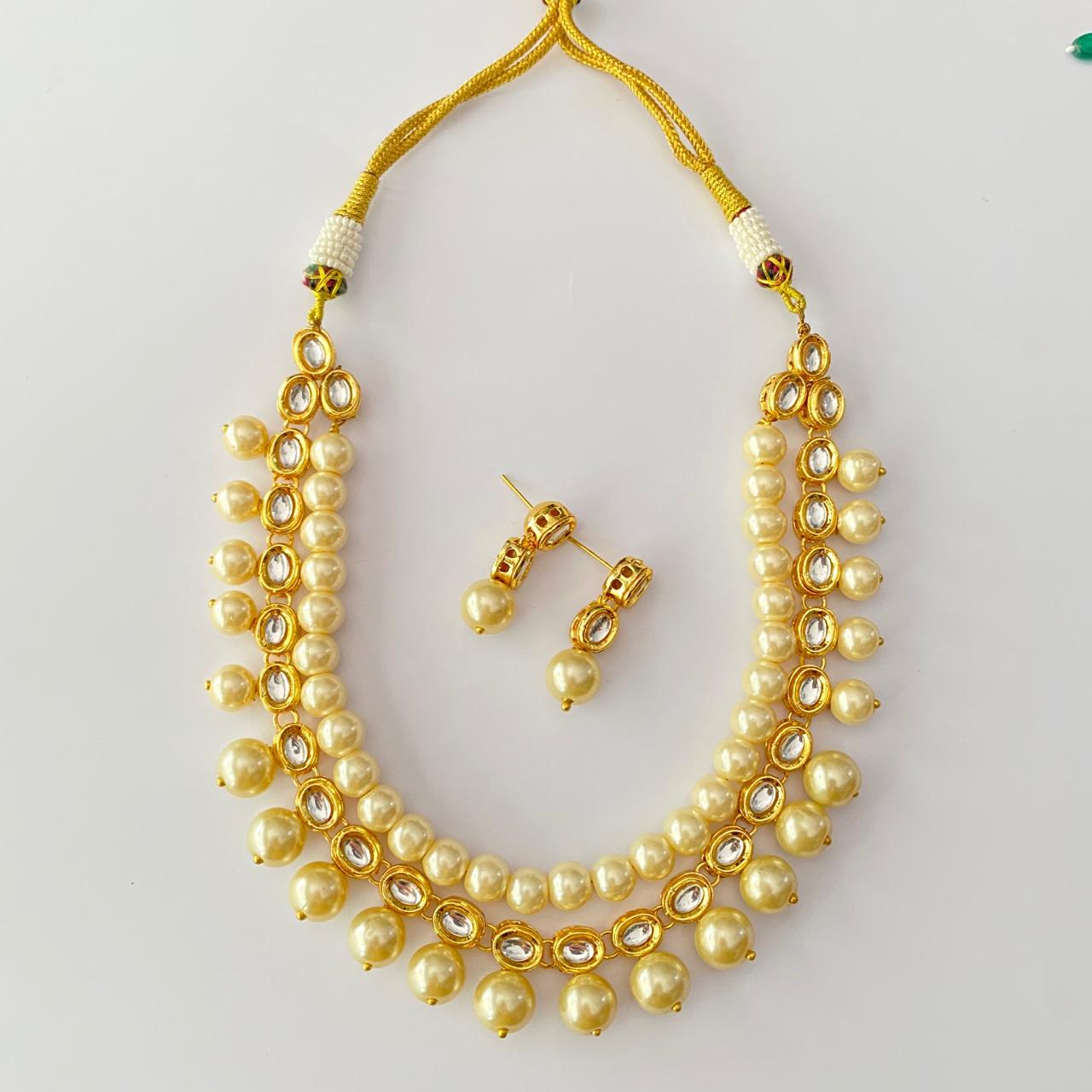 Kundan Gold Plated with off white pearl Necklace Set