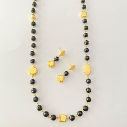 Black Stone Long Necklace Set