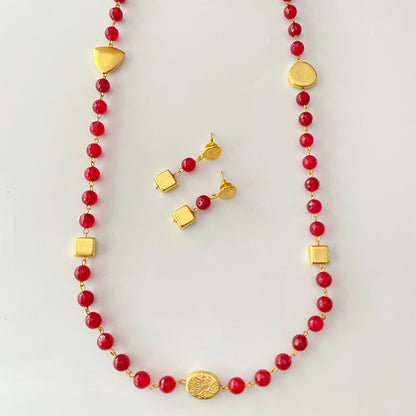 Ruby Stone Long Necklace Set