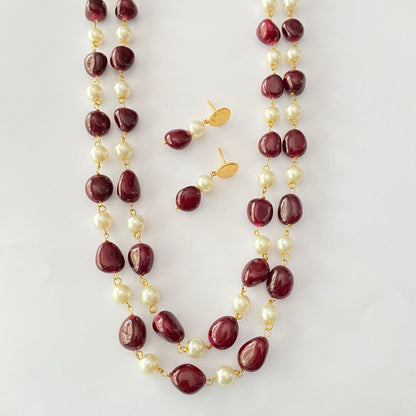 Ruby & Pearl Tumble Necklace Set