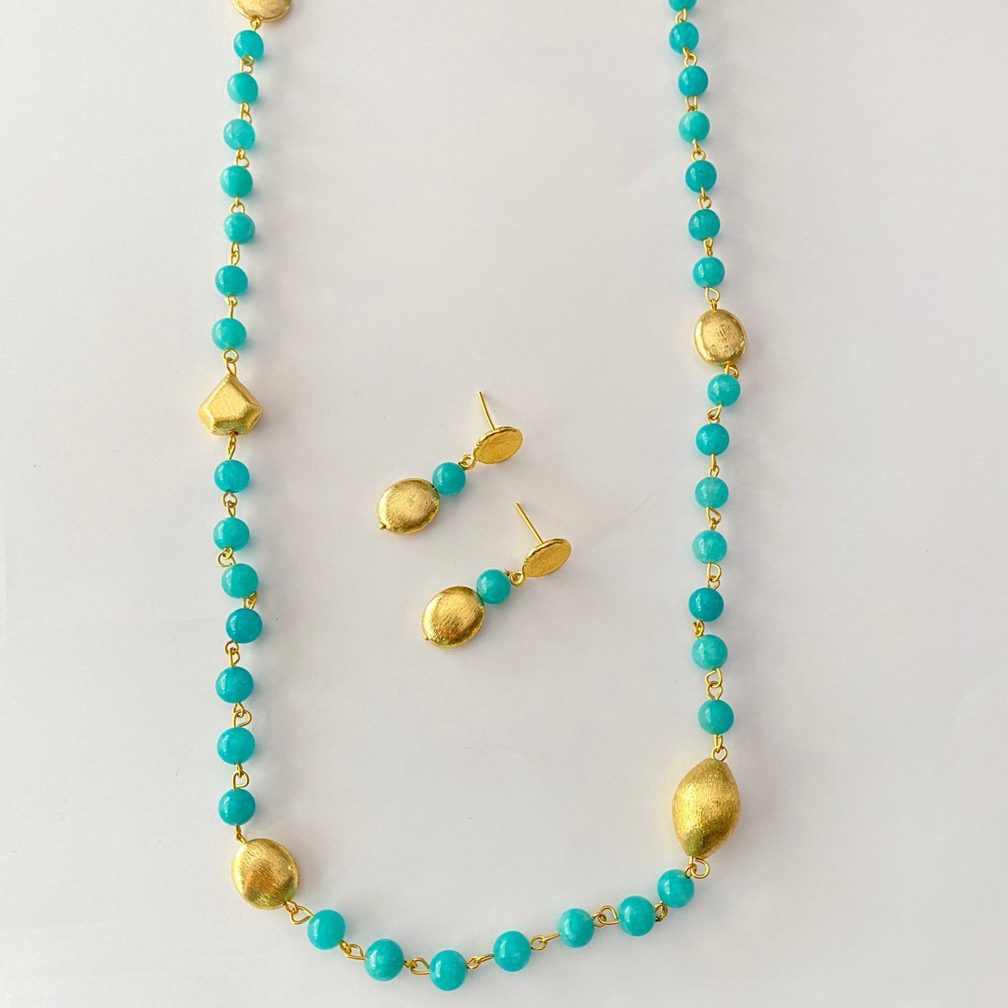 Firoza Stone Long Necklace Set