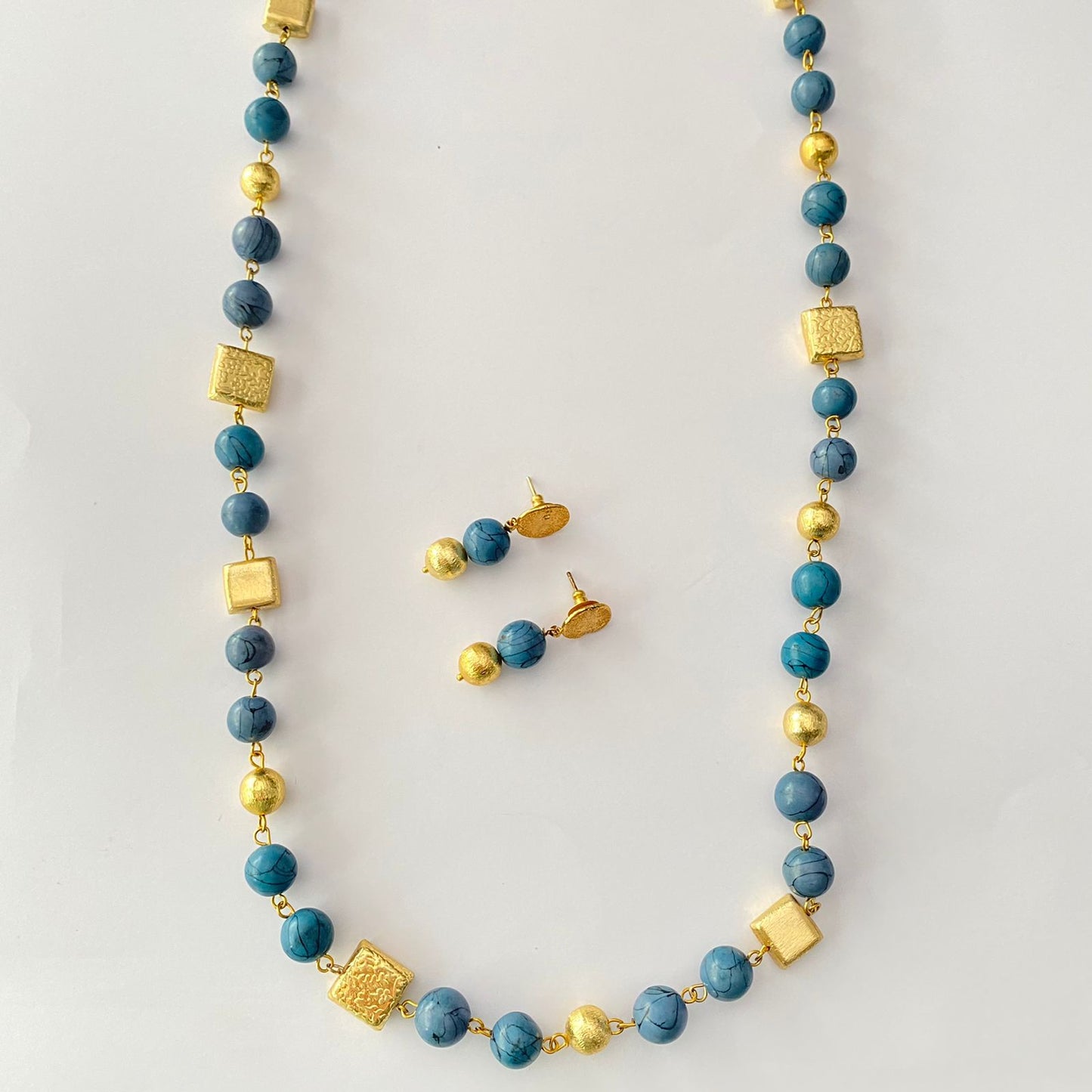 Long Blue Necklace Set