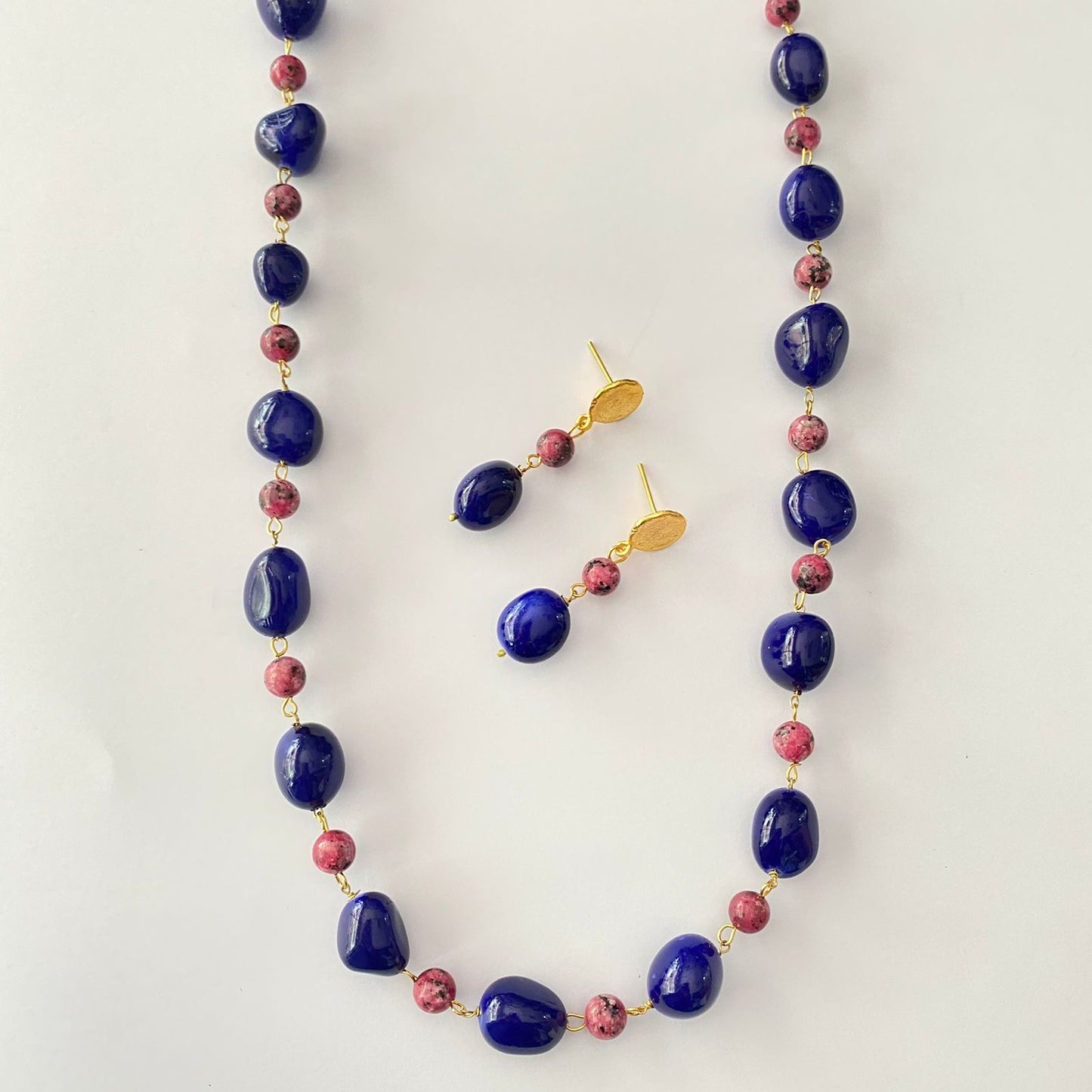 Blue Onyx Long Western Necklace Set