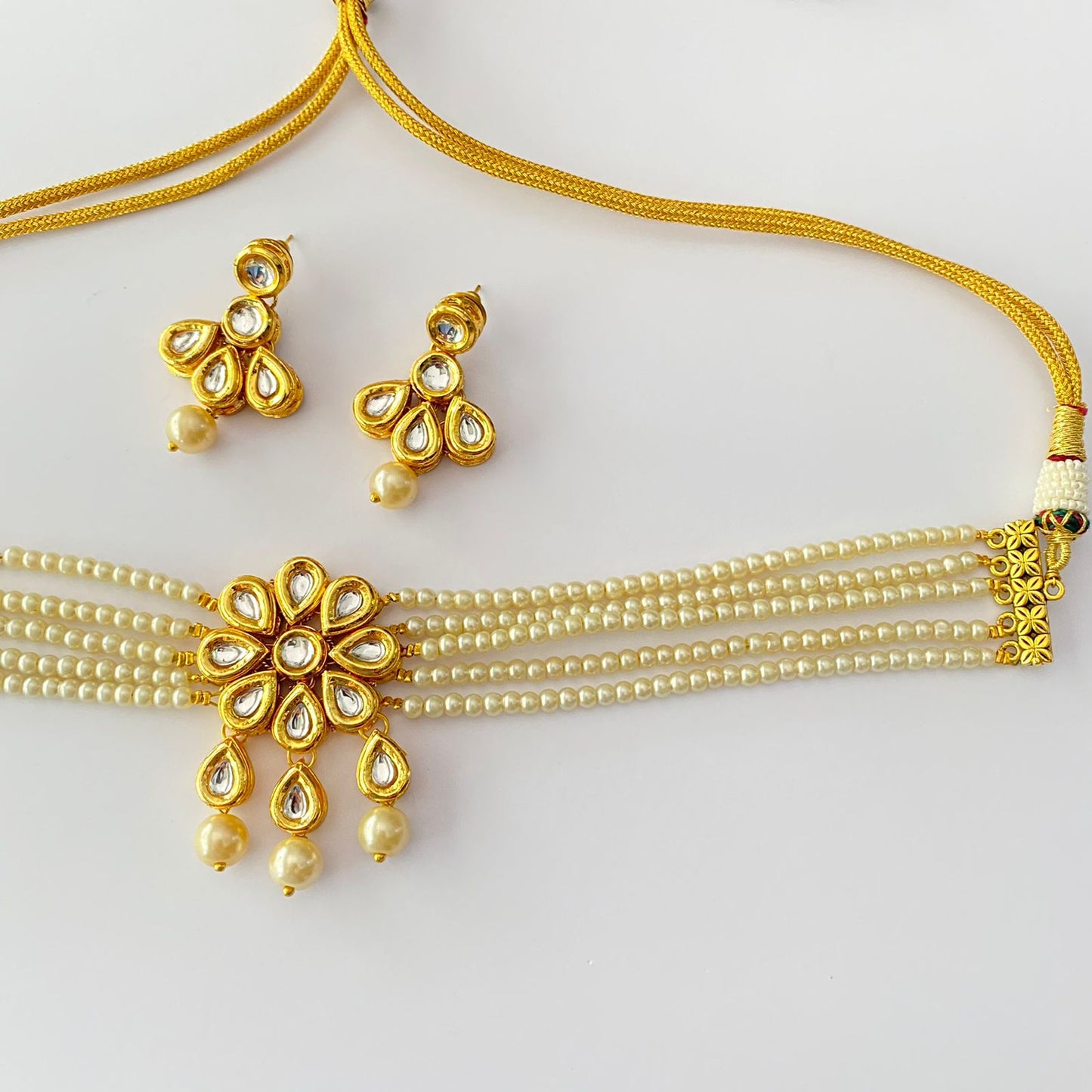 Gold Plated Kundan White Small Pearl Choker Set