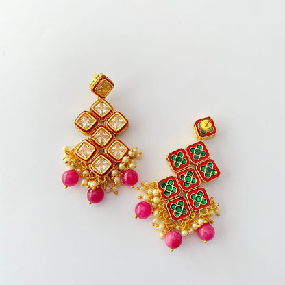 Ruby Kundan Drop Pearl Earring