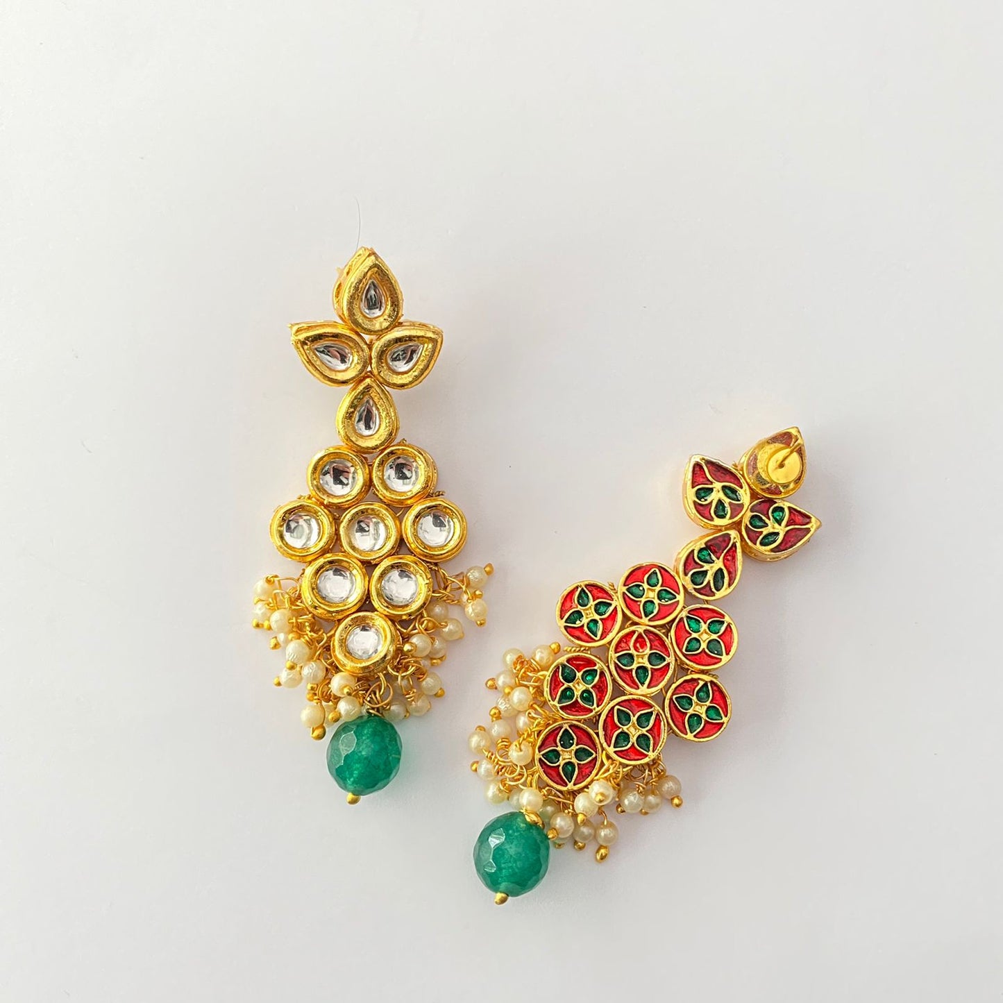 Gold Plated Kundan Emerald Drop Pearl Earring