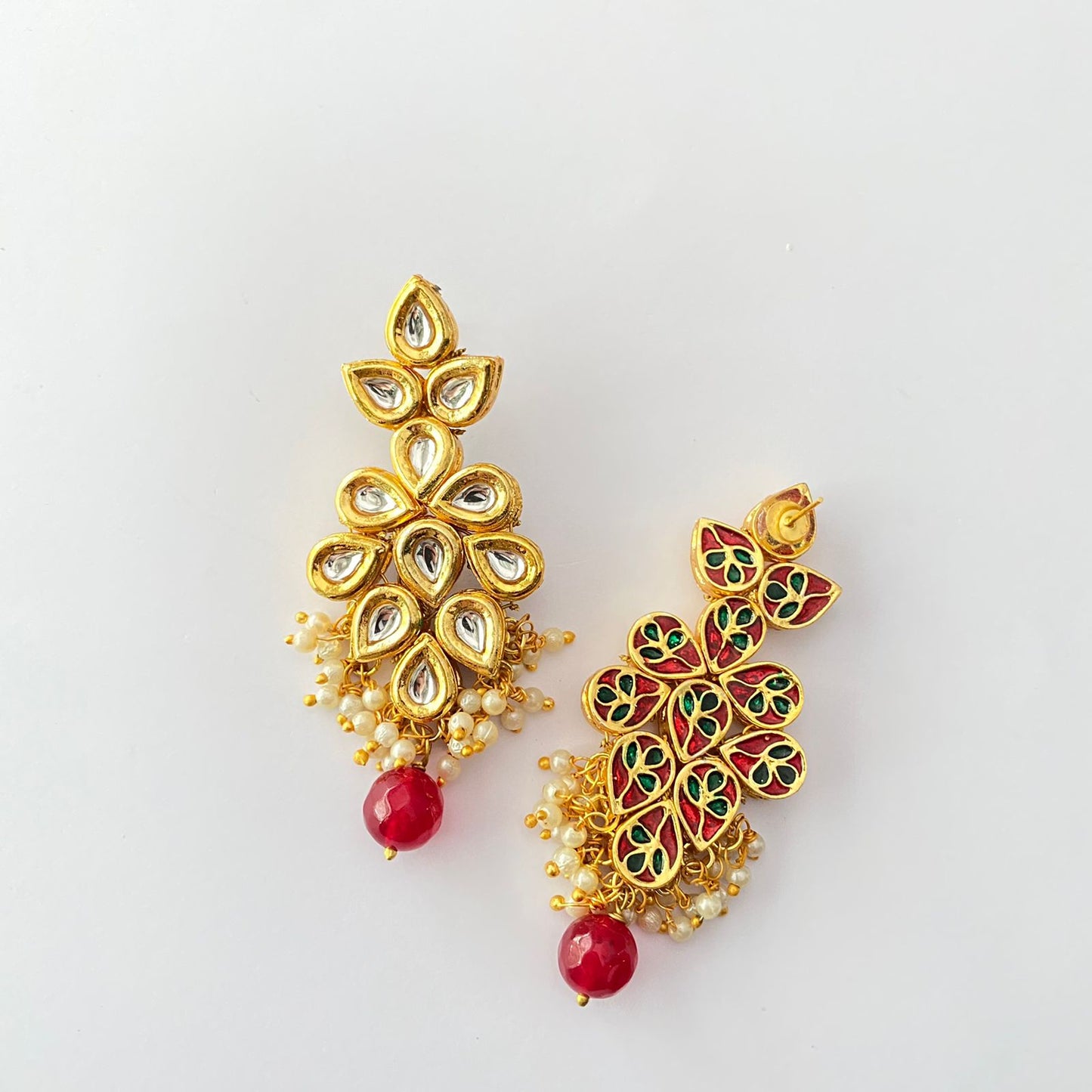 Kundan Gold Plated Ruby Drop Pearl Earring