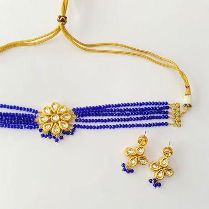 Blue Beads Kundan Choker Set