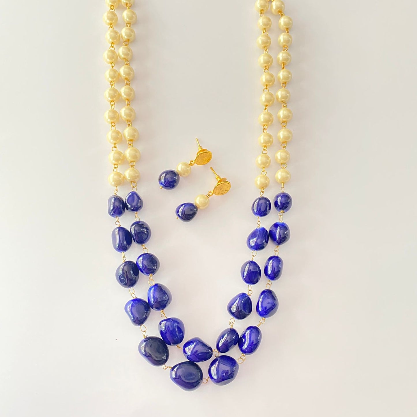 Blue Tumble Pearl Necklace Set