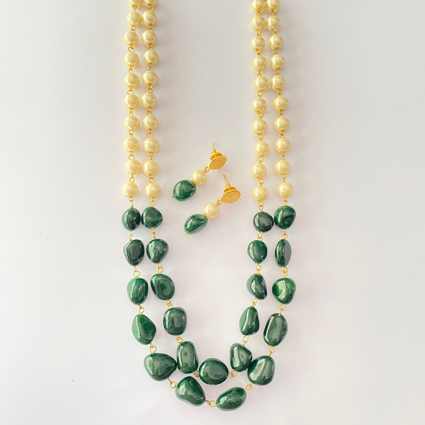 Emerald Tumble Pearl Necklace Set