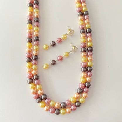 Multi Pearl Double Line Necklace Set