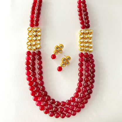 Gold Plated Kundan Ruby Stone Necklace Set