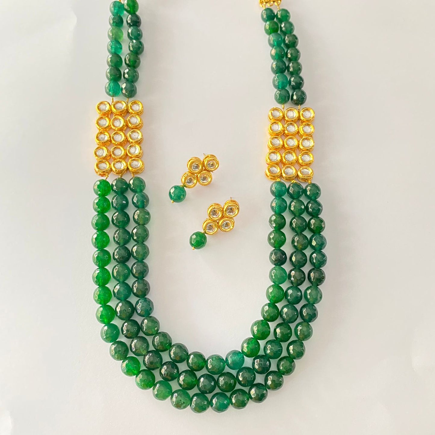 Emerald Stone Gold Plated Kundan Necklace Set